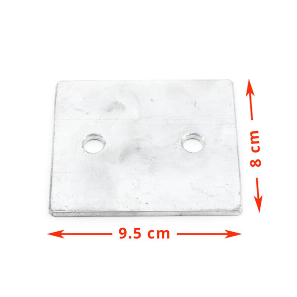 Detailaufnahme einer der optionalen Adapterplatten für die SMV Alu-Matic Kurbelstützen mit Maßen. 